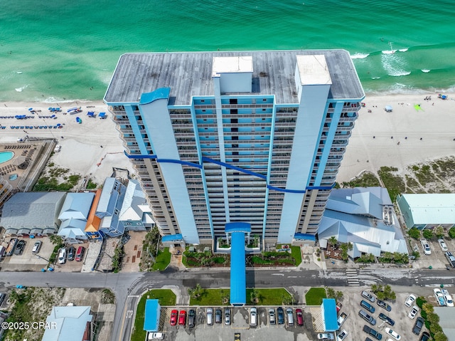 aerial view featuring a beach view and a water view