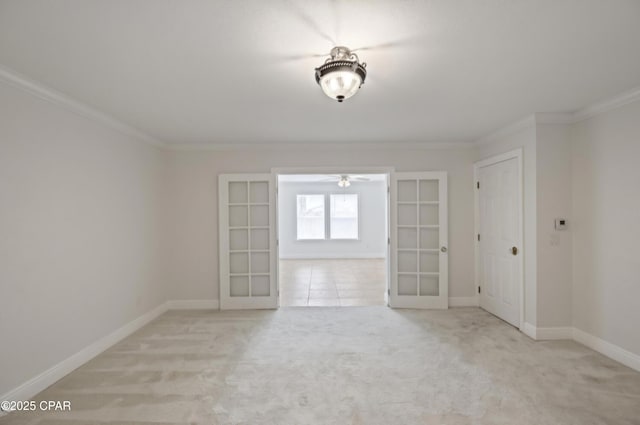 1606 Belmont Blvd, Lynn Haven, FL 32444 - spare room with french doors, carpet flooring, crown molding, and a ceiling fan