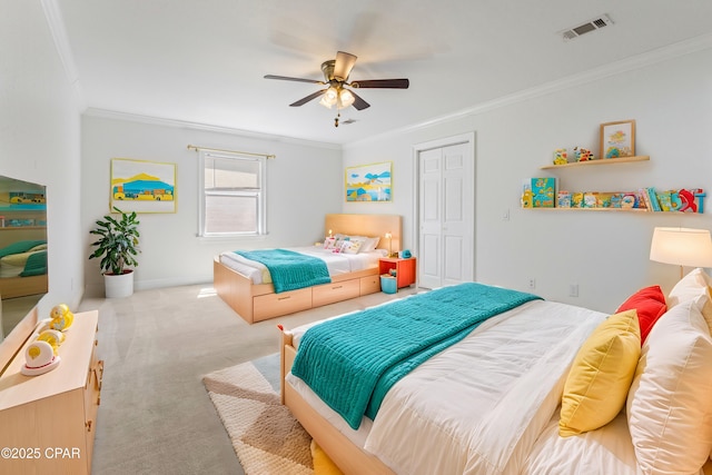 1606 Belmont Blvd, Lynn Haven, FL 32444 - bedroom with crown molding, carpet floors, a closet, and a ceiling fan