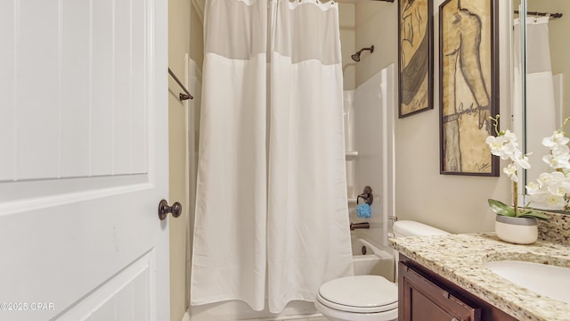 221 S Shoreview Dr, Panama City, FL 32404 - bathroom with vanity, toilet, and shower / bathtub combination with curtain