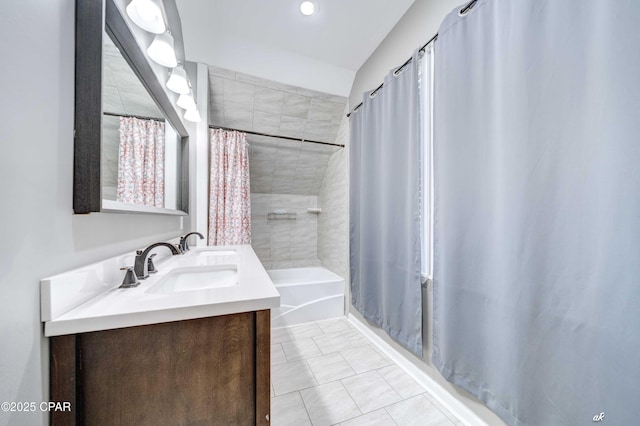 2187 Mayo Rd, Grand Ridge, FL 32442 - bathroom featuring vanity, shower / bath combo, and tile patterned flooring