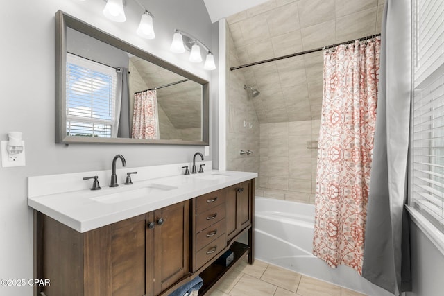 2187 Mayo Rd, Grand Ridge, FL 32442 - full bathroom featuring shower / tub combo, tile patterned flooring, and double vanity