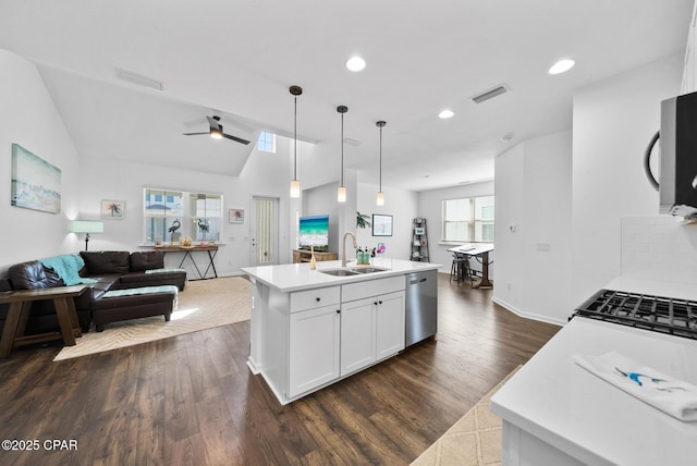 8453 Landshark Blvd, Panama City Beach, FL 32413 - kitchen featuring open floor plan, a sink, visible vents, and stainless steel appliances