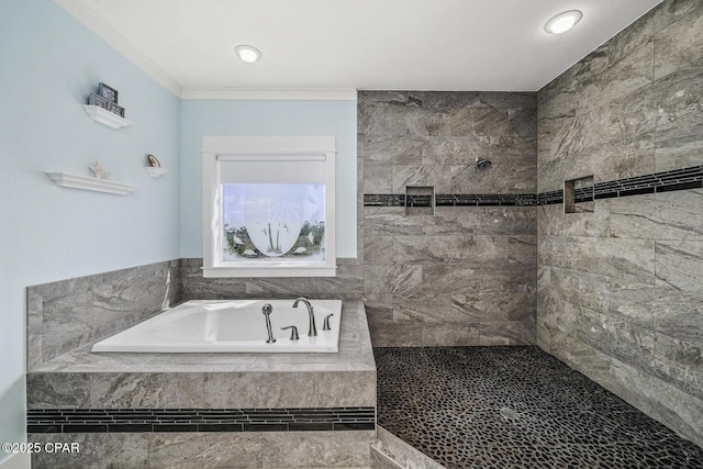 123 Sapodilla Ln, Port St Joe, FL 32456 - full bath with a bath, tiled shower, and crown molding