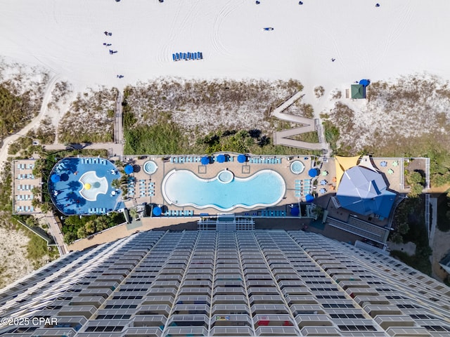 aerial view of a pool area