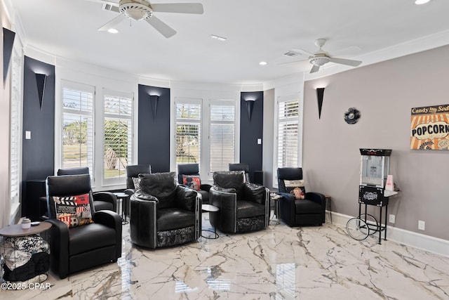 4522 Bay Point Rd, Panama City Beach, FL 32408 - living area featuring recessed lighting, baseboards, and ceiling fan