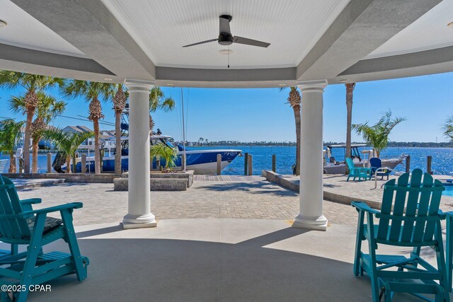 4522 Bay Point Rd, Panama City Beach, FL 32408 - view of patio featuring a water view and a ceiling fan