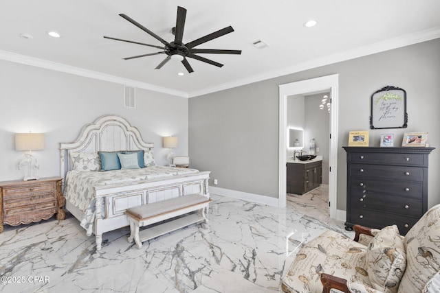 4522 Bay Point Rd, Panama City Beach, FL 32408 - bedroom with crown molding, baseboards, and visible vents