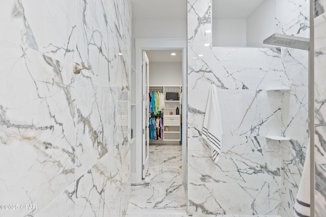 4522 Bay Point Rd, Panama City Beach, FL 32408 - bathroom with marble finish floor, a marble finish shower, and a spacious closet