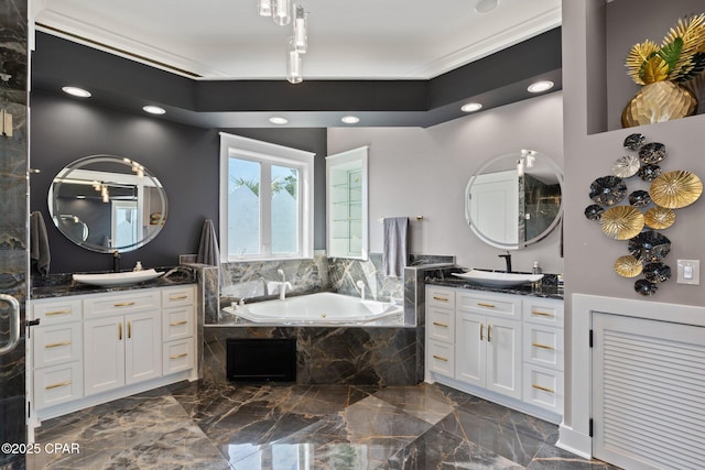 4522 Bay Point Rd, Panama City Beach, FL 32408 - bathroom with marble finish floor, a sink, and two vanities