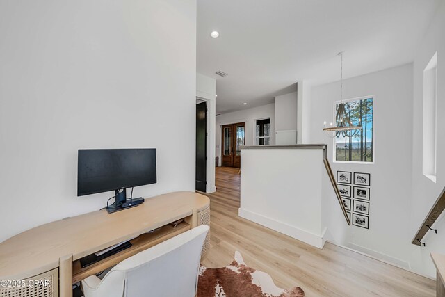 7603 Coastal Hammock Trl, Panama City Beach, FL 32413 - office area with a chandelier, healthy amount of natural light, light wood-style floors, and recessed lighting