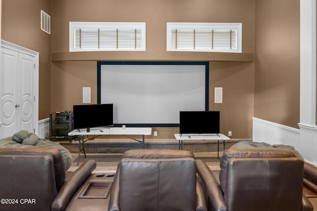 interior space featuring plenty of natural light, visible vents, and wainscoting