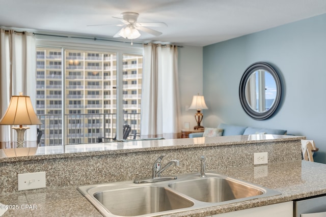 interior details featuring a sink and ceiling fan