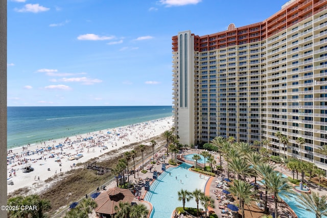 view of water feature with a view of the beach