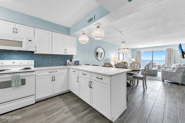5801 Thomas Dr Unit 1216, Panama City Beach, FL 32408 - kitchen with open floor plan, white appliances, light countertops, and a textured ceiling