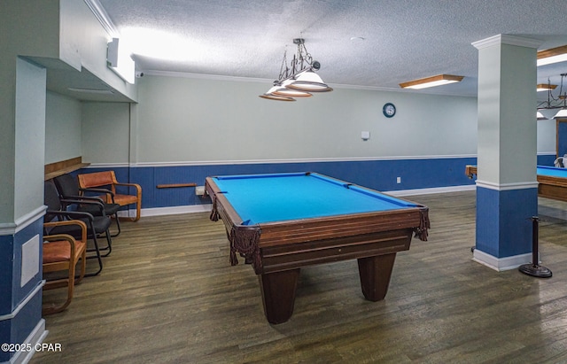 5801 Thomas Dr Unit 1216, Panama City Beach, FL 32408 - rec room with wood finished floors, a textured ceiling, ornamental molding, and pool table