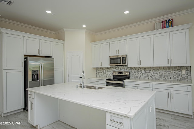 2613 Shadow Ridge Ct, Lynn Haven, FL 32444 - kitchen featuring visible vents, marble finish floor, stainless steel appliances, and a sink