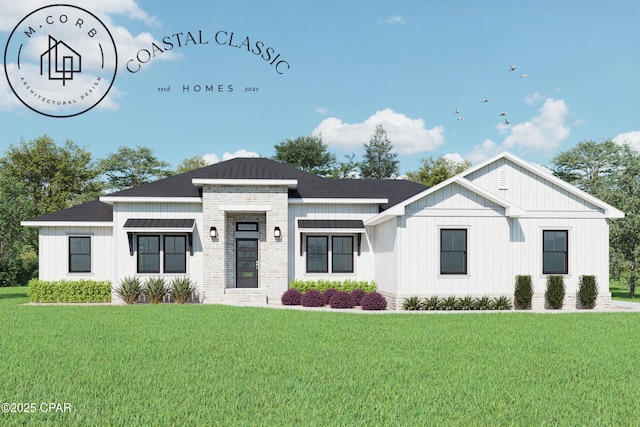 1709 White Western Lake Ln, Panama City, FL 32409 - view of front of house featuring a front yard, board and batten siding, and stone siding