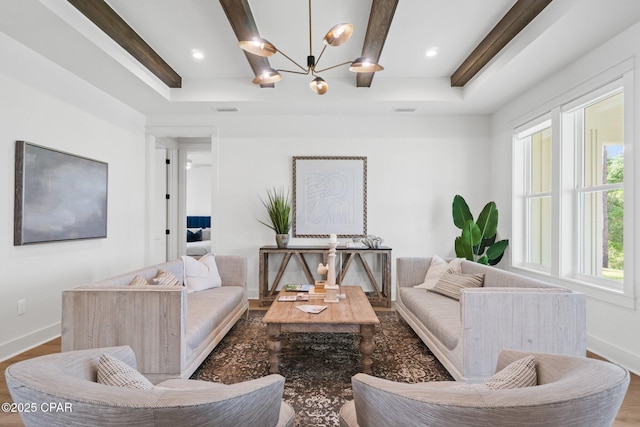 1709 White Western Lake Ln, Panama City, FL 32409 - living area featuring a chandelier, wood finished floors, a tray ceiling, and recessed lighting