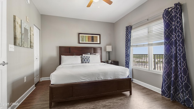 9900 S Thomas Dr Unit 1719, Panama City Beach, FL 32408 - bedroom featuring wood finished floors and ceiling fan