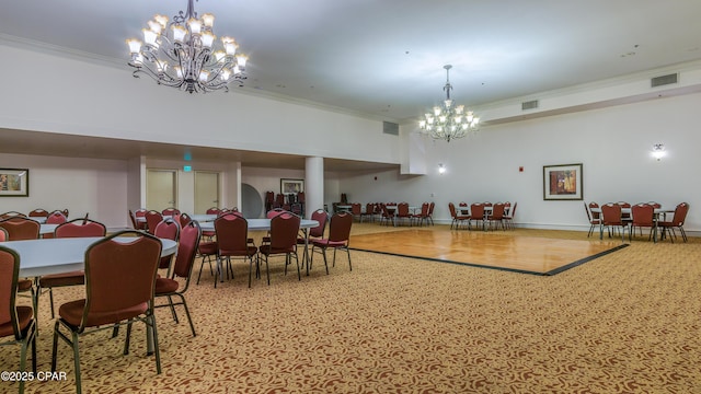 9900 S Thomas Dr Unit 1719, Panama City Beach, FL 32408 - dining space with a chandelier and ornamental molding