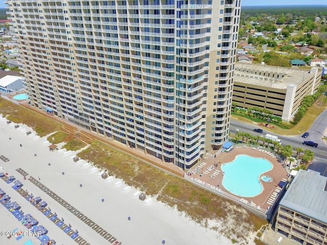 aerial view of a pool area
