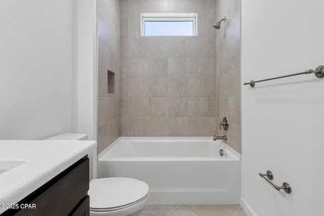 bathroom with toilet, shower / bath combination, vanity, and tile patterned flooring