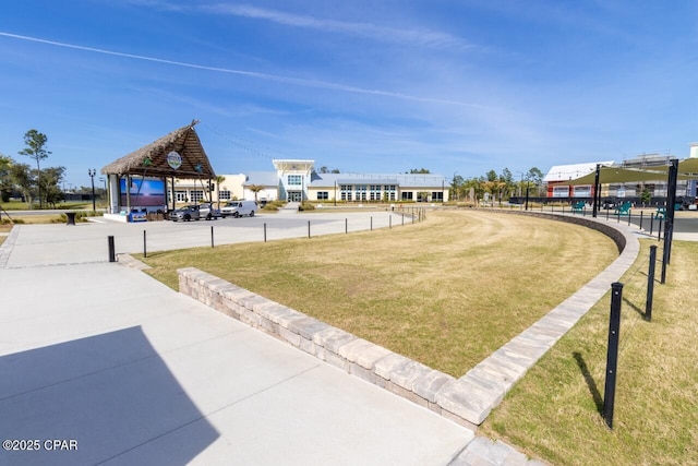 view of community featuring a yard and a gazebo
