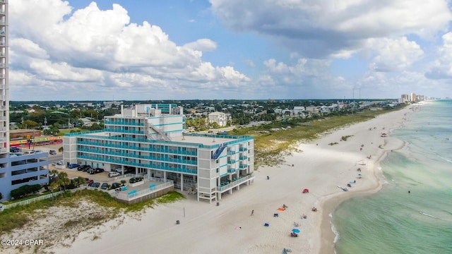 aerial view featuring a beach view and a water view
