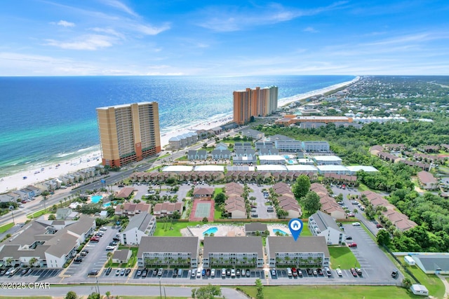 aerial view with a beach view and a water view