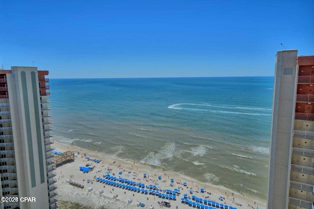 view of water feature with a view of the beach