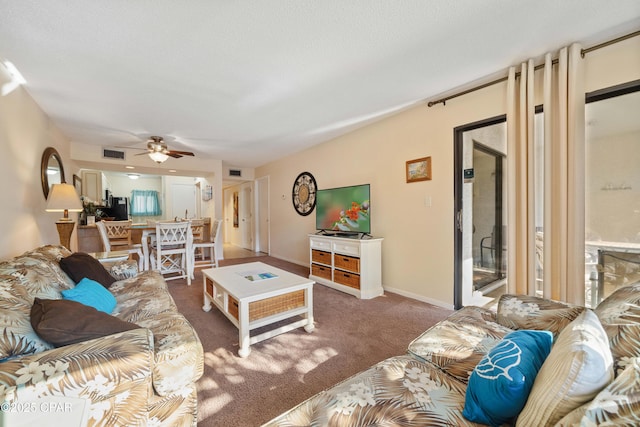 520 N Richard Jackson Blvd Unit 2209, Panama City Beach, FL 32407 - living room featuring ceiling fan, baseboards, carpet, and visible vents