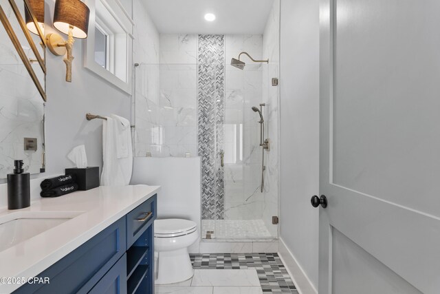 12401 Front Beach Rd, Panama City Beach, FL 32407 - full bath featuring toilet, a marble finish shower, marble finish floor, and vanity