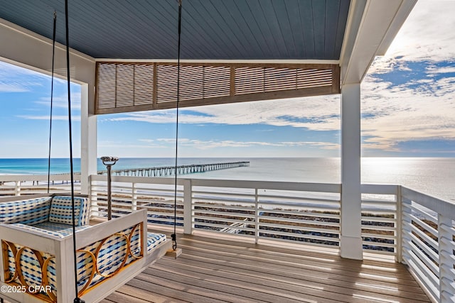 12401 Front Beach Rd, Panama City Beach, FL 32407 - dock area featuring a water view, a balcony, and a view of the beach
