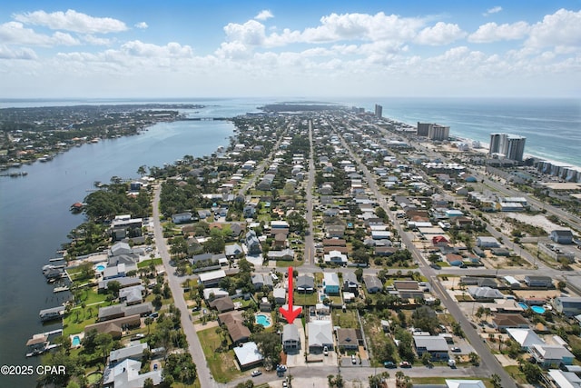 aerial view with a water view