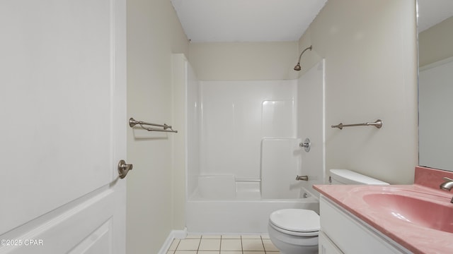 full bathroom featuring toilet, shower / bath combination, vanity, and tile patterned flooring