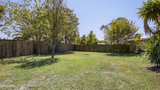view of yard with a fenced backyard