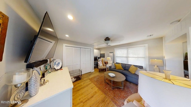 1314 Mcclelland Ave, Port St Joe, FL 32456 - living room featuring light wood-style flooring and recessed lighting