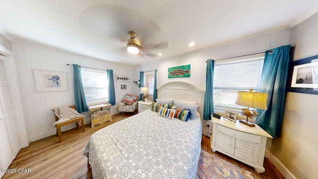 1314 Mcclelland Ave, Port St Joe, FL 32456 - bedroom featuring light wood-type flooring, crown molding, baseboards, and ceiling fan