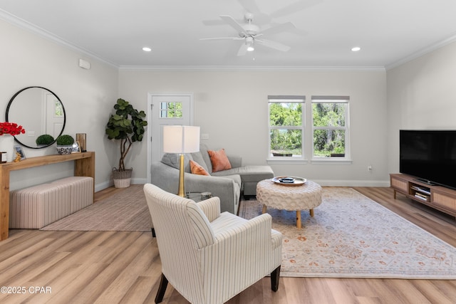 1106 E 3rd St, Panama City, FL 32401 - living room with baseboards, recessed lighting, light wood finished floors, and crown molding
