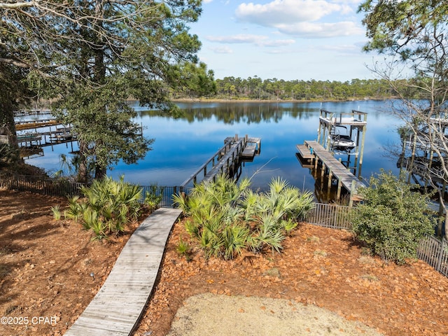 view of dock featuring a water view