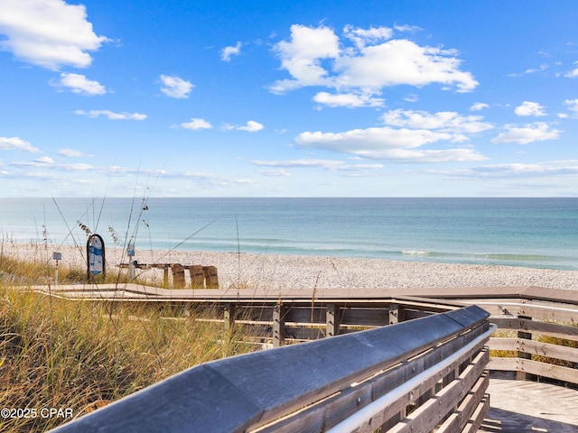 view of water feature with a beach view