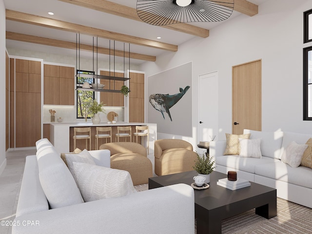 102 Walton Palm Rd, Inlet Beach, FL 32461 - living area featuring beamed ceiling and recessed lighting