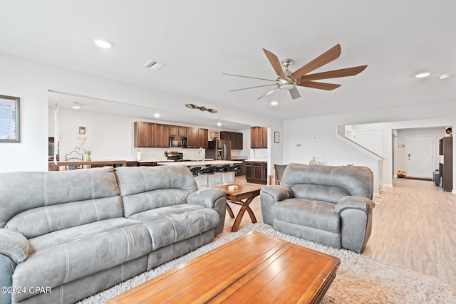 3946 Whitehead Blvd, Panama City, FL 32404 - living area with recessed lighting, a ceiling fan, visible vents, and light wood-style flooring