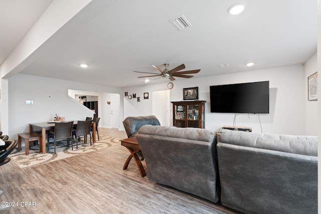 3946 Whitehead Blvd, Panama City, FL 32404 - living area featuring wood finished floors, a ceiling fan, visible vents, and recessed lighting