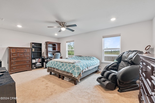 3946 Whitehead Blvd, Panama City, FL 32404 - bedroom with ceiling fan, carpet flooring, visible vents, and recessed lighting