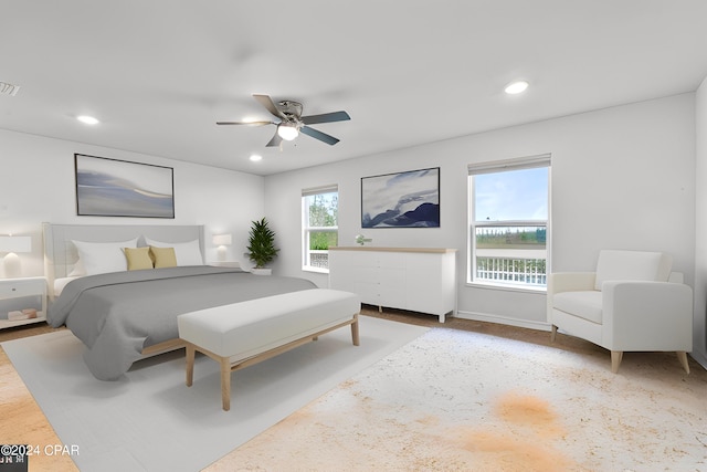 3946 Whitehead Blvd, Panama City, FL 32404 - bedroom featuring baseboards, visible vents, recessed lighting, and ceiling fan