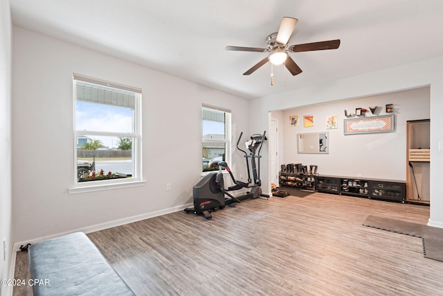 3946 Whitehead Blvd, Panama City, FL 32404 - exercise room with ceiling fan, baseboards, and wood finished floors