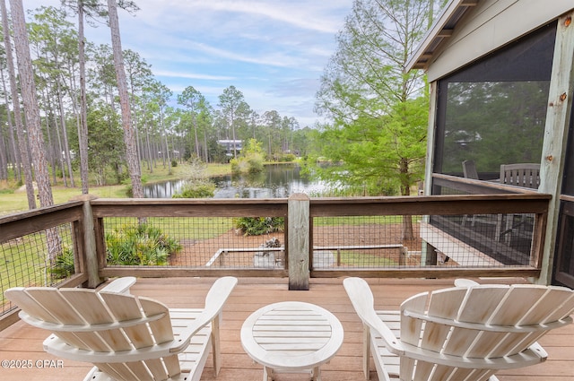 wooden terrace with a water view
