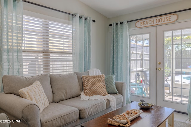 living area featuring french doors